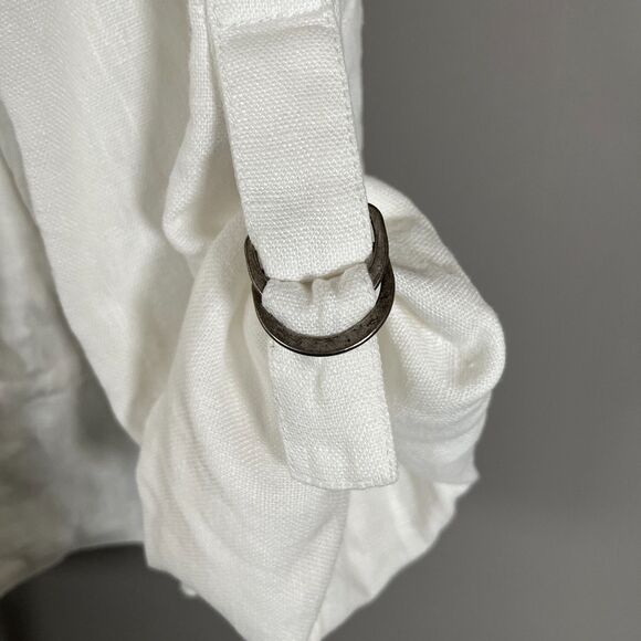 Eileen‎ Fisher Jacket M Organic Linen Full Zip Roll Tab Sleeves Cinch Waist - Picture 4 of 9